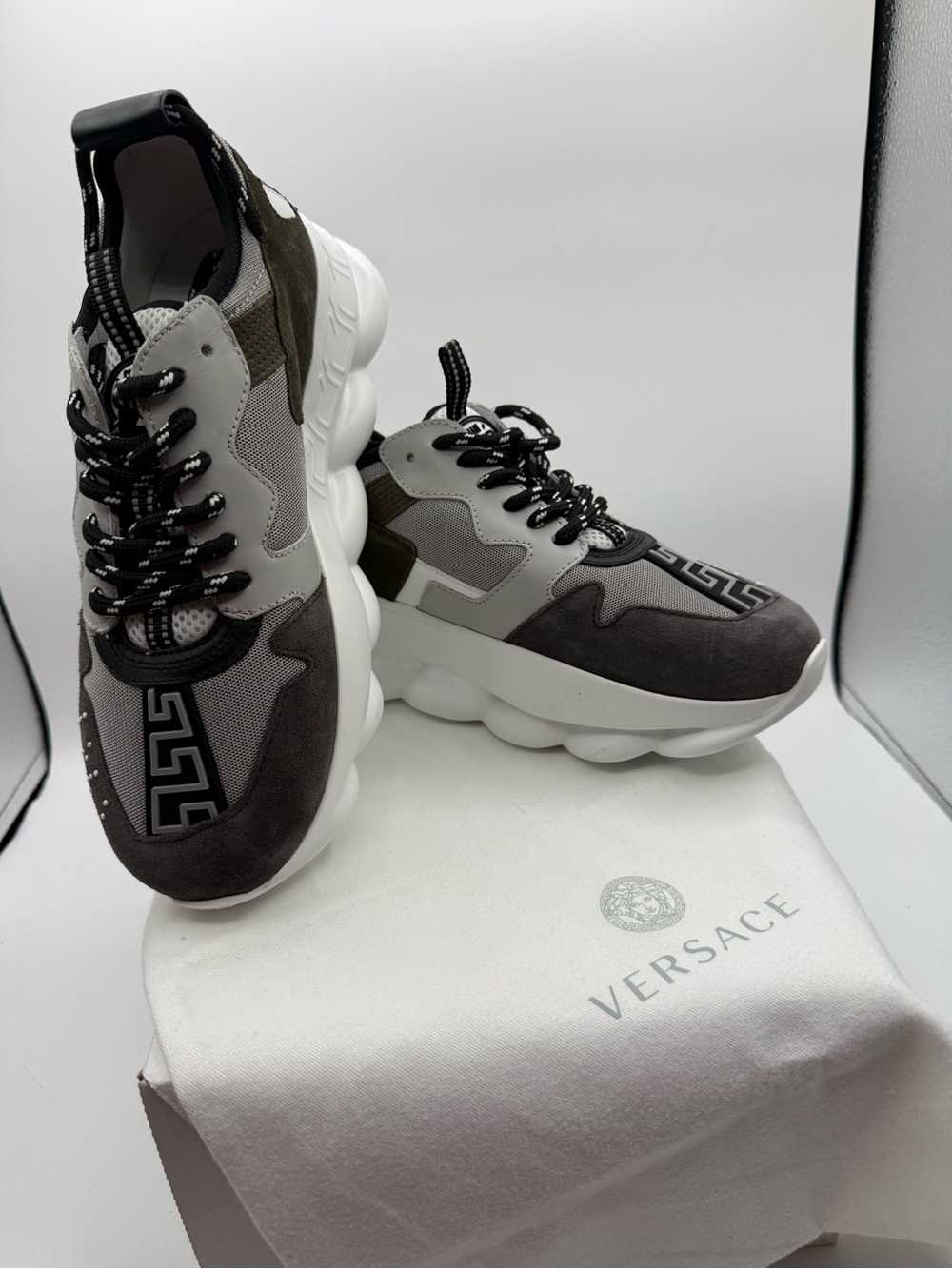 New Versace Chunky Mesh & Suede Sneakers in Gray, olive and White size 40 - Picture 3 of 7